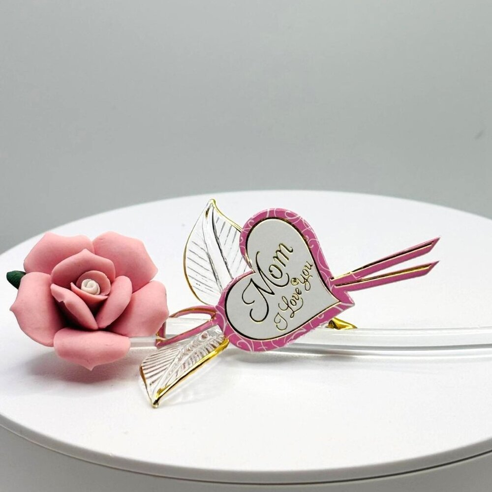 Pink Rose for Mom Porcelain Figurine | I Love You Mom Gift Floral Mother's Day